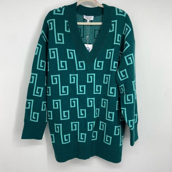 New & Other Stories Oversized Green Jacquard Knit Wool Blend Sweater Large - Picture 4 of 15